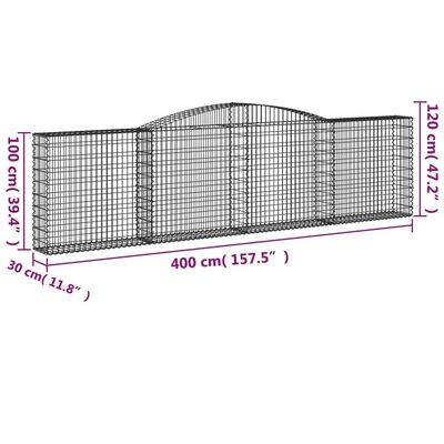 vidaXL Išlenkti gabiono krepšiai, 5vnt., 400x30x100/120cm, geležis