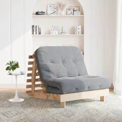 vidaXL Futono sofa-lova su čiužiniu, 100x206x11cm, pušies masyvas