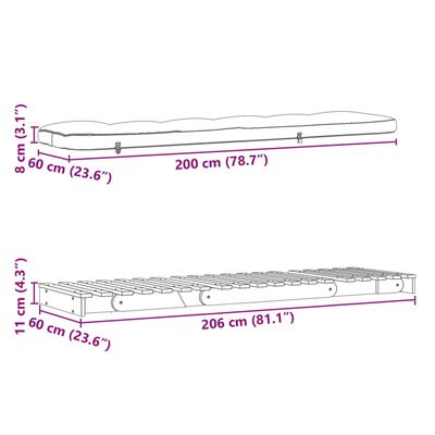 vidaXL Futono sofa-lova su čiužiniu, vaško ruda, 60x206x11cm, pušis