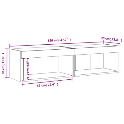 vidaXL TV spintelės su LED lemputėmis, 2vnt., baltos, 60x30x30cm