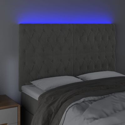 vidaXL Galvūgalis su LED, šviesiai pilkas, 144x7x118/128cm, aksomas