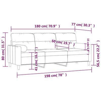 vidaXL Trivietė sofa su pagalvėlėmis, kreminės spalvos, 180cm, audinys