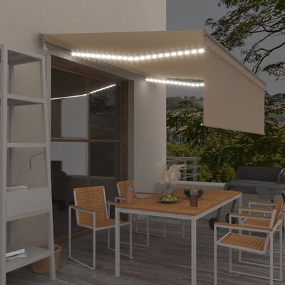 vidaXL Markizė su uždanga/LED/vėjo jutikliu, kreminė, 4,5x3m