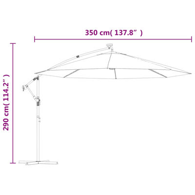 vidaXL Gembinis skėtis su LED ir metaliniu stulpu, smėlio, 350cm