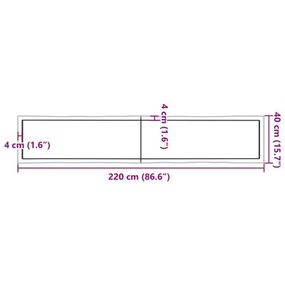 vidaXL Stalviršis, šviesiai rudas, 220x40x(2–6)cm, medienos masyvas