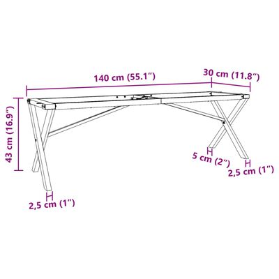 vidaXL Kavos staliuko kojos, 140x30x43cm, ketus, X formos rėmas