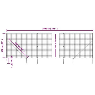 vidaXL Vielinė tinklinė tvora su smaigais, antracito spalvos, 1,6x10m