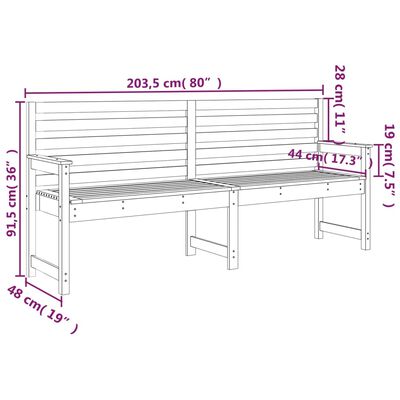 vidaXL Sodo suoliukas, medaus rudas, 203,5x48x91,5cm, pušies masyvas