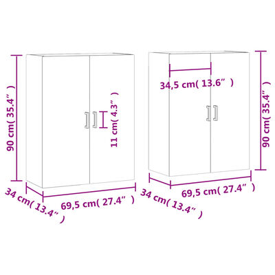 vidaXL Prie sienos montuojamos spintelės, 2vnt., pilkos, 69,5x34x90cm