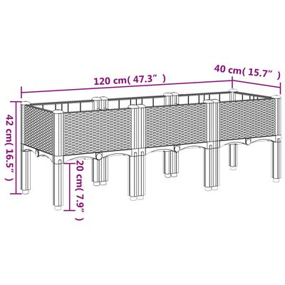 vidaXL Sodo lovelis su kojomis, šviesiai pilkas, 120x40x42cm, PP