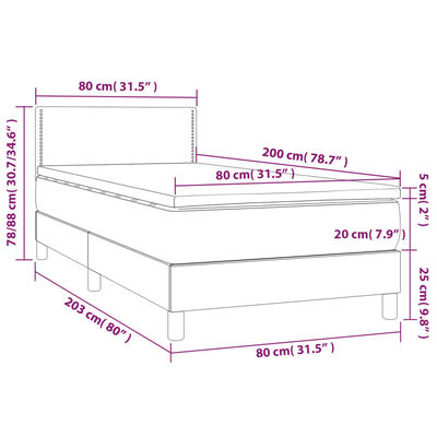 vidaXL Lova su spyruoklėmis/čiužiniu/LED, pilka, 80x200cm, aksomas