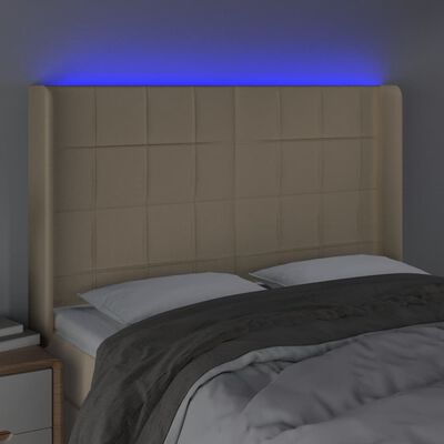 vidaXL Galvūgalis su LED, kreminės spalvos, 147x16x118/128cm, audinys