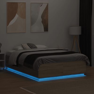 vidaXL Lovos rėmas su LED, ąžuolo, 120x190cm, apdirbta mediena