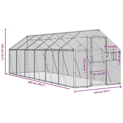 vidaXL Paukštidė, sidabrinės spalvos, 1,79x6x1,85m, aliuminis