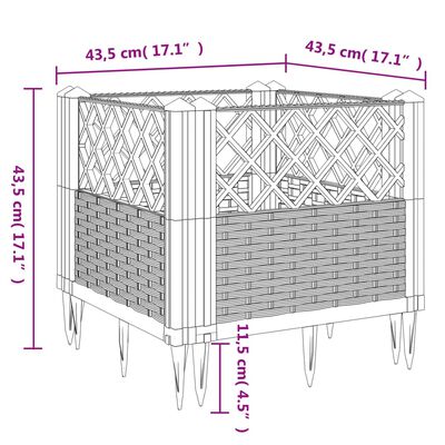 vidaXL Sodo lovelis su kuoliukais, pilkas, 43,5x43,5x43,5cm, PP