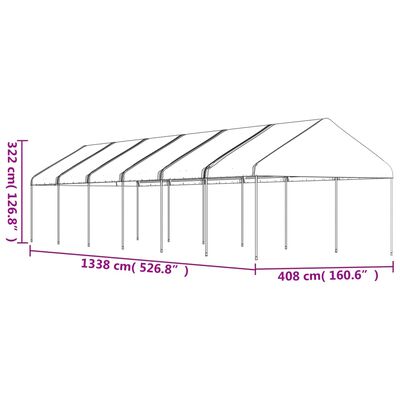 vidaXL Pavėsinė su stogu, balta, 13,38x4,08x3,22m, polietilenas