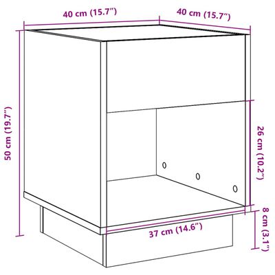 vidaXL Naktinis staliukas su Infinity LED, pilkas ąžuolo, 40x40x50cm