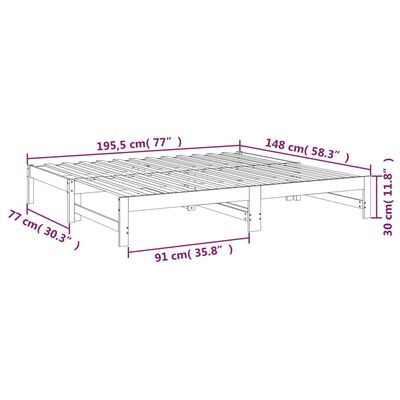 vidaXL Ištraukiama lova, balta, 2x(75x190)cm, pušies medienos masyvas