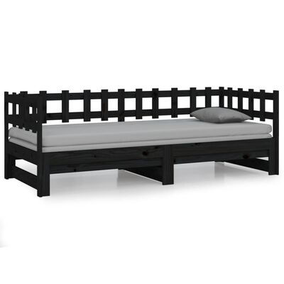 vidaXL Ištraukiama lova, juoda, 2x(90x200)cm, pušies medienos masyvas
