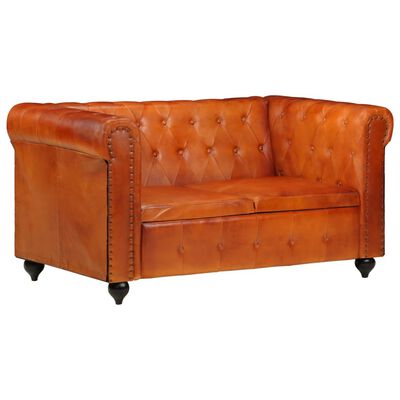 vidaXL Dvivietė chesterfield sofa, gelsvai rudos spalvos, tikra oda