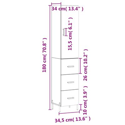 vidaXL Komoda, baltos spalvos, 34,5x34x180cm, apdirbta mediena