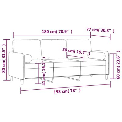 vidaXL Trivietė sofa su pagalvėmis, tamsiai pilka, 180cm, aksomas