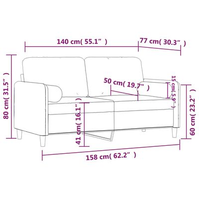 vidaXL Dvivietė sofa su pagalvėlėmis, juodos spalvos, 140cm, aksomas