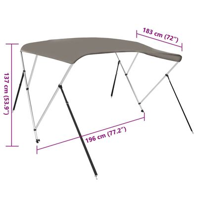 vidaXL Bimini viršaus stogelis, pilkas, 183x196x137cm, 3 lankų rėmas