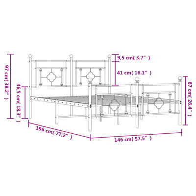 vidaXL Lovos rėmas su galvūgaliu/kojūgaliu, juodas, 140x190cm, metalas