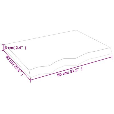 vidaXL Stalviršis, 80x60x(2-6)cm, neapdorotas ąžuolo medienos masyvas