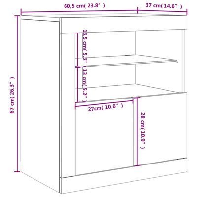 vidaXL Šoninė spintelė su LED lemputėmis, baltos spalvos, 60,5x37x67cm