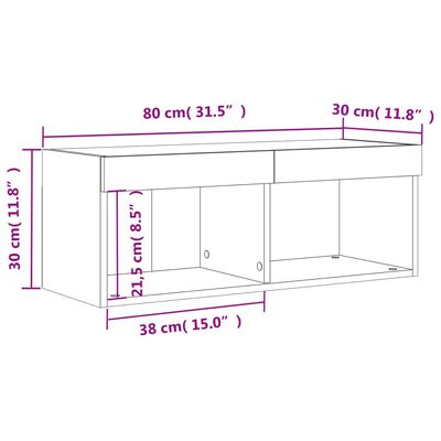 vidaXL TV spintelė su LED lemputėmis, pilka ąžuolo, 80x30x30cm