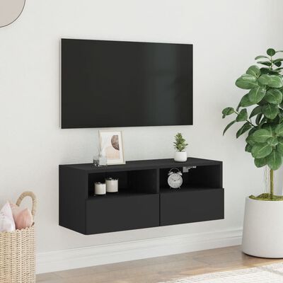 vidaXL Sieninė TV spintelė, juoda, 80x30x30cm, apdirbta mediena