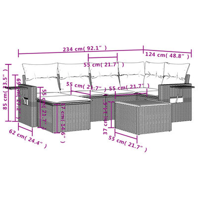 vidaXL Sofos komplektas su pagalvėlėmis, 7 dalių, smėlio, poliratanas