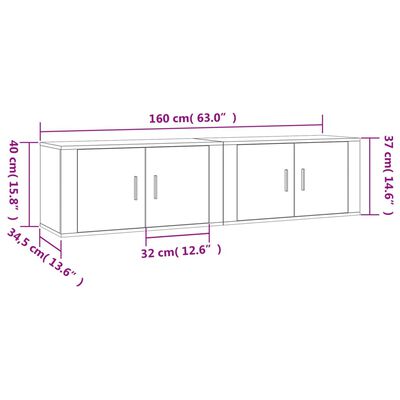 vidaXL Sieninės TV spintelės, 2vnt., betono pilkos, 80x34,5x40cm