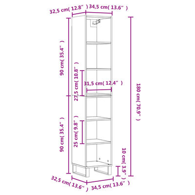 vidaXL Komoda, betono pilka, 34,5x32,5x180cm, apdirbta mediena