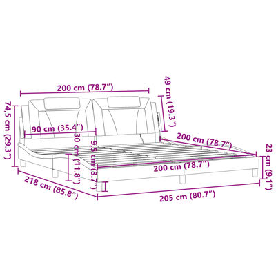 vidaXL Lovos rėmas su LED, baltas ir juodas, 200x200cm, dirbtinė oda