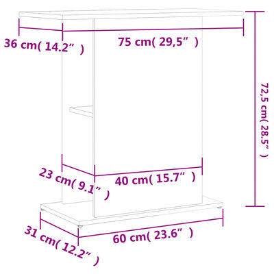 vidaXL Akvariumo stovas, betono pilkas, 75x36x72,5 cm, mediena