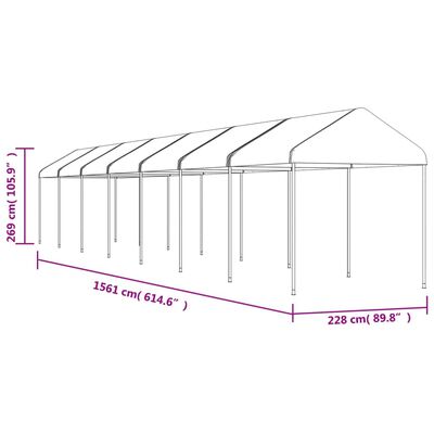 vidaXL Pavėsinė su stogu, balta, 15,61x2,28x2,69m, polietilenas