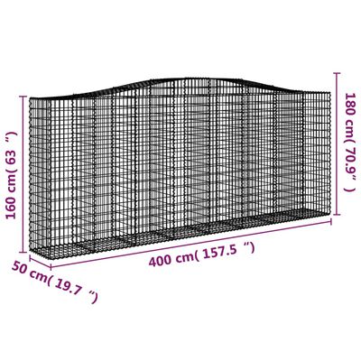 vidaXL Išlenkti gabiono krepšiai, 6vnt., 400x50x160/180cm, geležis