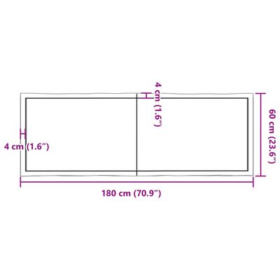 vidaXL Stalviršis, šviesiai rudas, 180x60x(2-6) cm, medienos masyvas