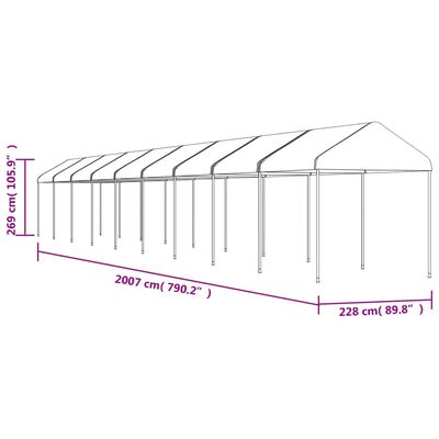 vidaXL Pavėsinė su stogu, balta, 20,07x2,28x2,69m, polietilenas