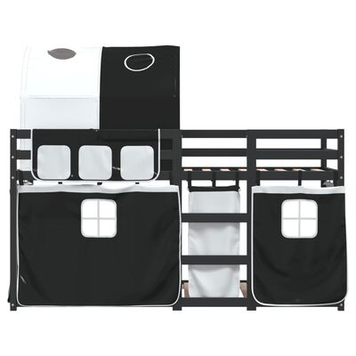 vidaXL Dviaukštė lova su užuolaidomis, balta/juoda, 80x200cm, pušis