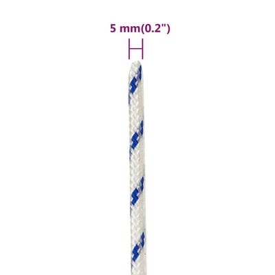 vidaXL Valties virvė, baltos spalvos, 5mm, 500m, polipropilenas