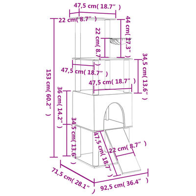 vidaXL Draskyklė katėms su stovais iš sizalio, šviesiai pilka, 153cm