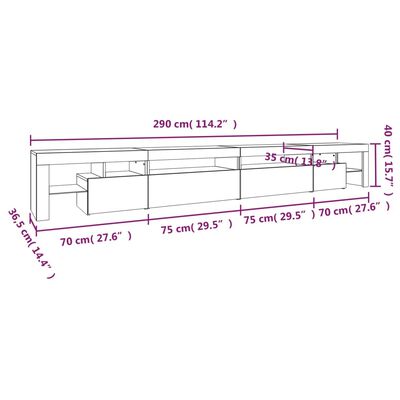 vidaXL TV spintelė su LED apšvietimu, balta, 290x36,5x40cm, blizgi