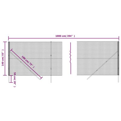 vidaXL Vielinė tinklinė tvora, antracito, 1,4x10m, plienas