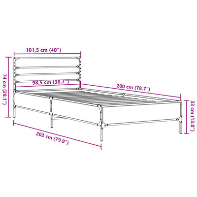 vidaXL Lovos rėmas, dūminio ąžuolo, 100x200cm, mediena ir metalas