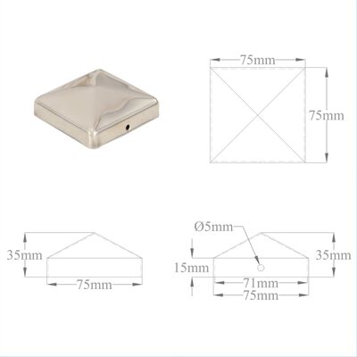 vidaXL Tvoros stulpų dangteliai, 6vnt., 71x71mm, nerūdijantis plienas