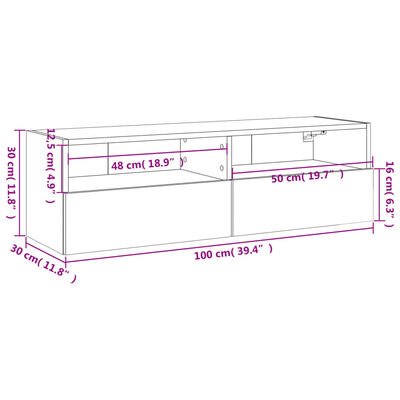 vidaXL Sieninė TV spintelė, juoda, 100x30x30cm, apdirbta mediena